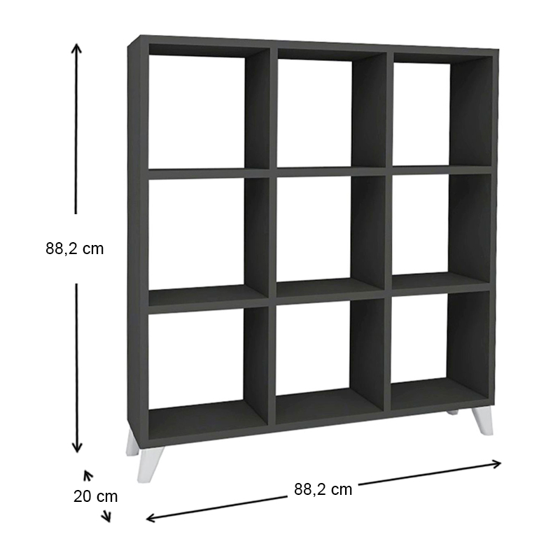 Saul Megapap melamine bookcase in anthracite color 88,2x20x88,2cm.