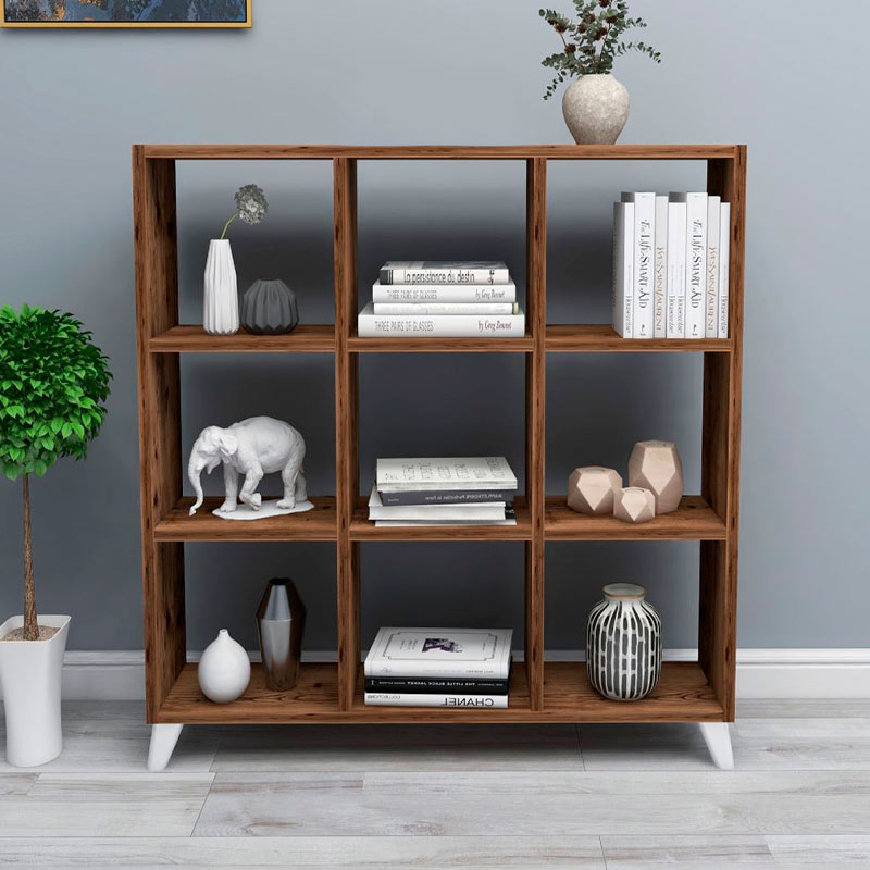 Saul Megapap melamine bookcase in smoked walnut color 88,2x20x88,2cm.