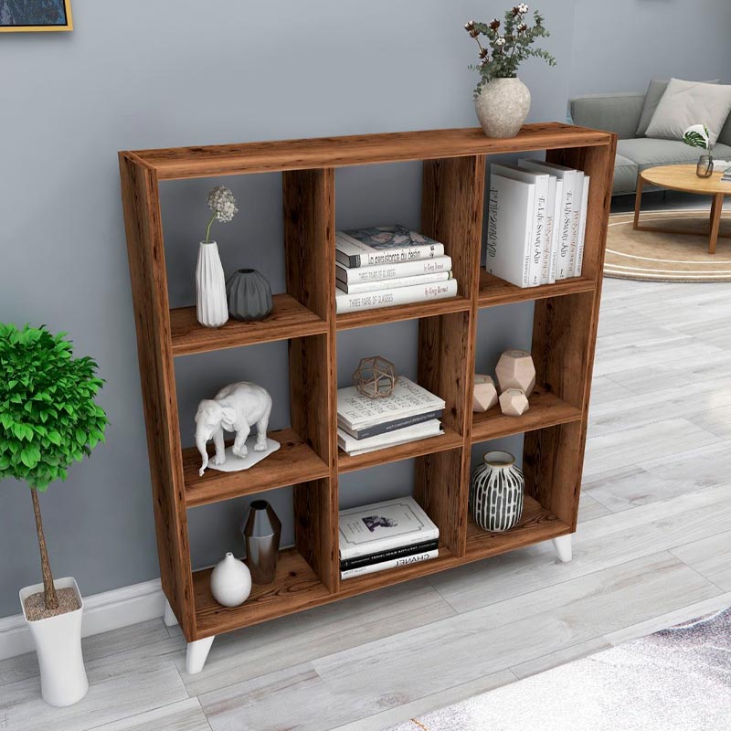 Saul Megapap melamine bookcase in smoked walnut color 88,2x20x88,2cm.