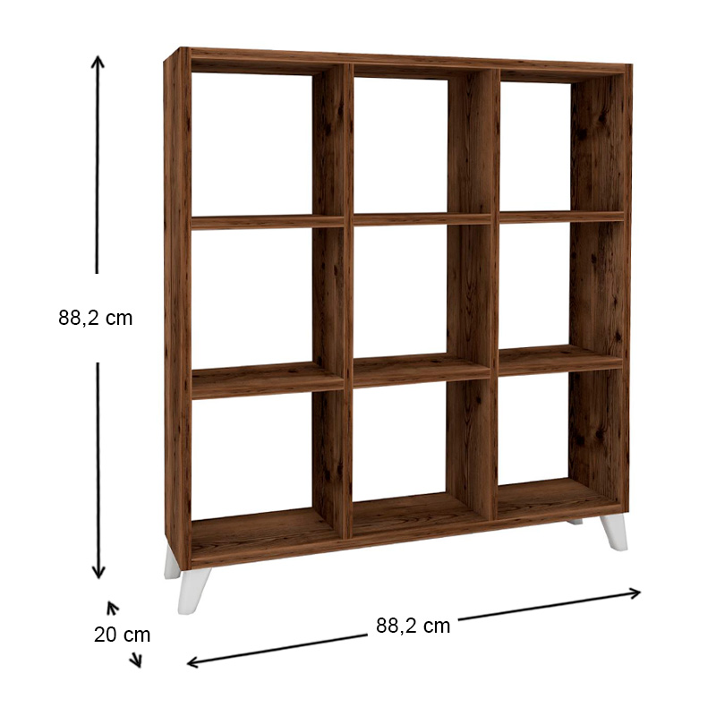 Saul Megapap melamine bookcase in smoked walnut color 88,2x20x88,2cm.