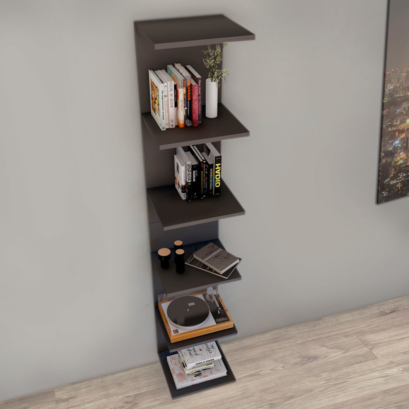 Ogden Megapap melamine bookcase in anthracite color 34,5x30x180cm.