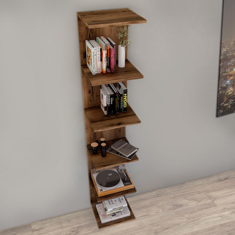Ogden Megapap melamine bookcase in smoked walnut color 34,5x30x180cm.
