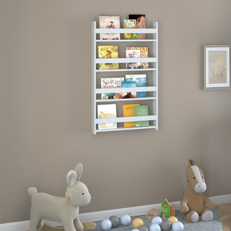 Επιτοίχια βιβλιοθήκη - ραφιέρα Montessori Megapap από μελαμίνη χρώμα λευκό 74x10x120εκ.