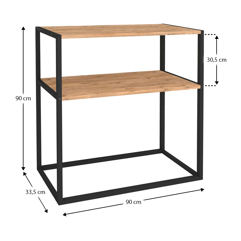 Castel Megapap metal - melamine console in black - pine oak color 90x33,5x90cm.