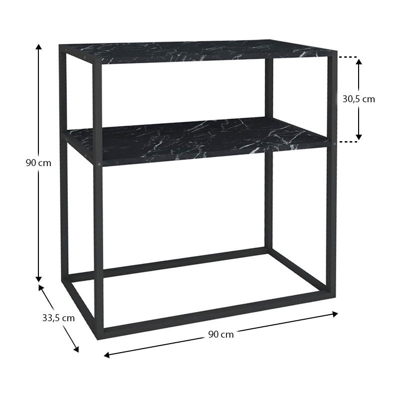 Castel Megapap metal - melamine console in black marble effect color 90x33,5x90cm.
