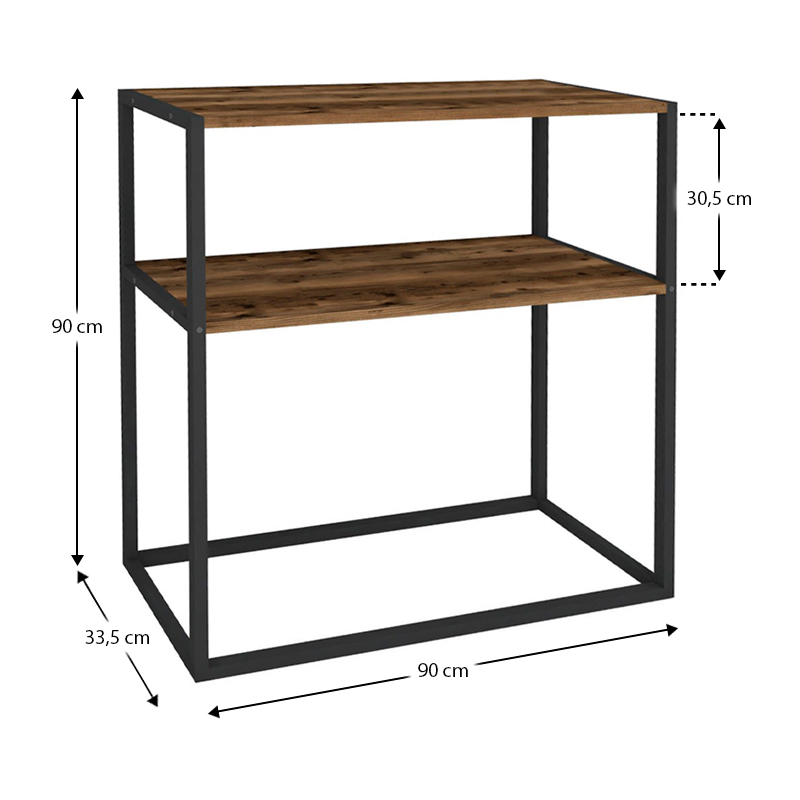 Castel Megapap metal - melamine console in black - smoked walnut color 90x33,5x90cm.