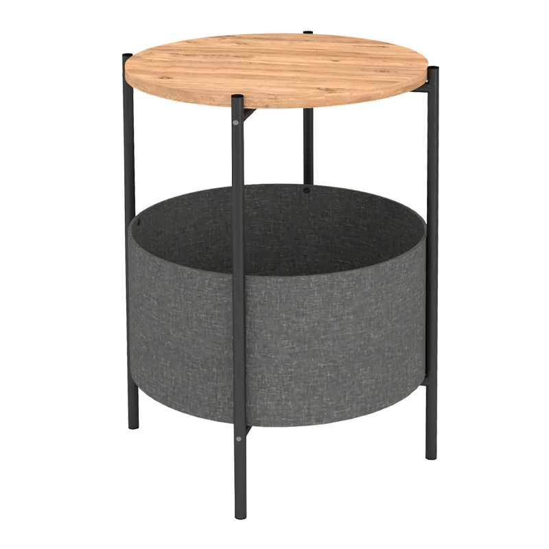 Kalid Megapap melamine- fabric side table in pine oak - grey color 43x43x60cm.
