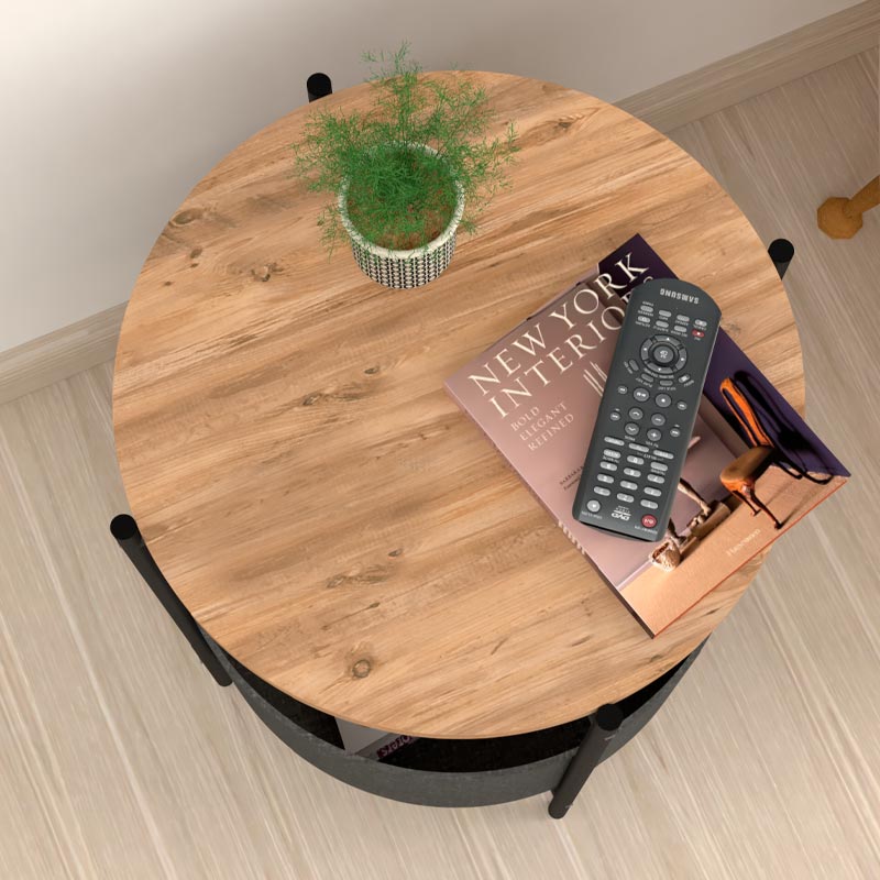 Kalid Megapap melamine- fabric side table in pine oak - grey color 43x43x60cm.