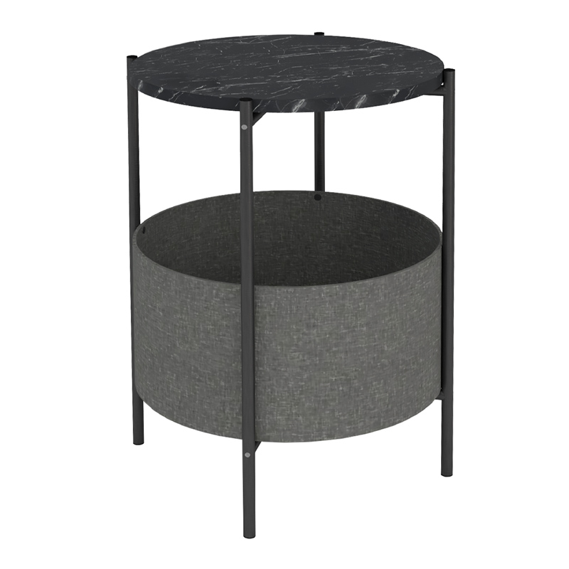 Kalid Megapap melamine- fabric side table in black marble effect - grey color 43x43x60cm.