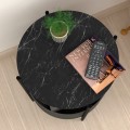 Kalid Megapap melamine- fabric side table in black marble effect - grey color 43x43x60cm.
