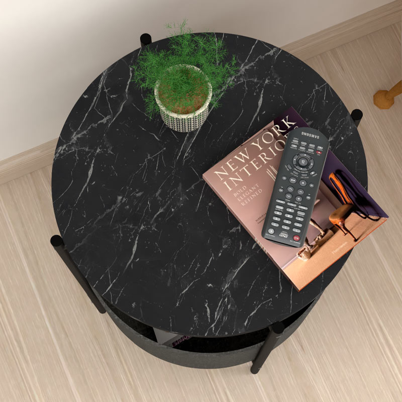 Kalid Megapap melamine- fabric side table in black marble effect - grey color 43x43x60cm.