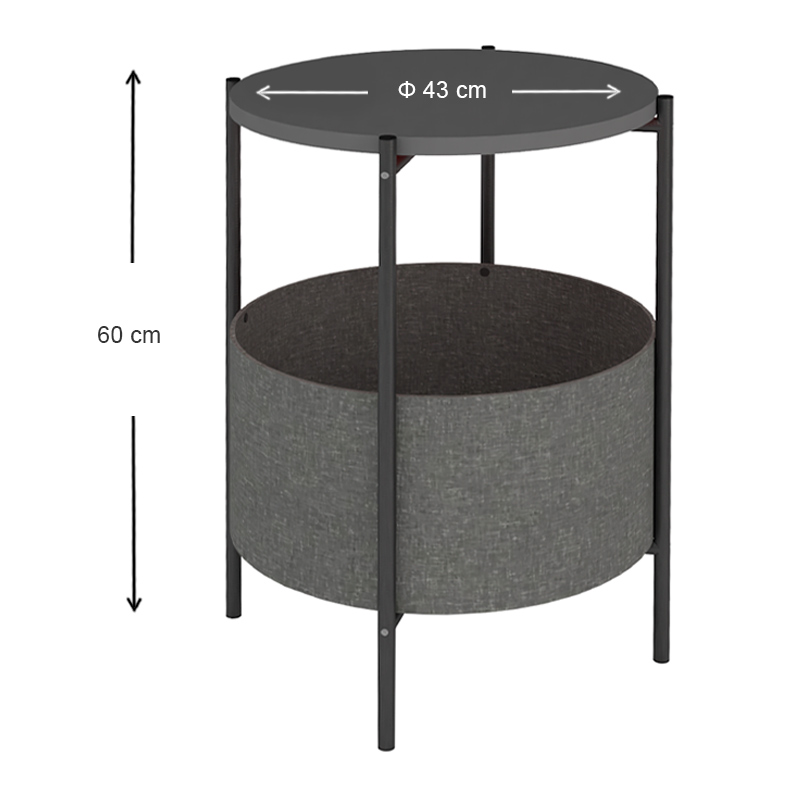 Kalid Megapap melamine- fabric side table in anthracite - grey color 43x43x60cm.