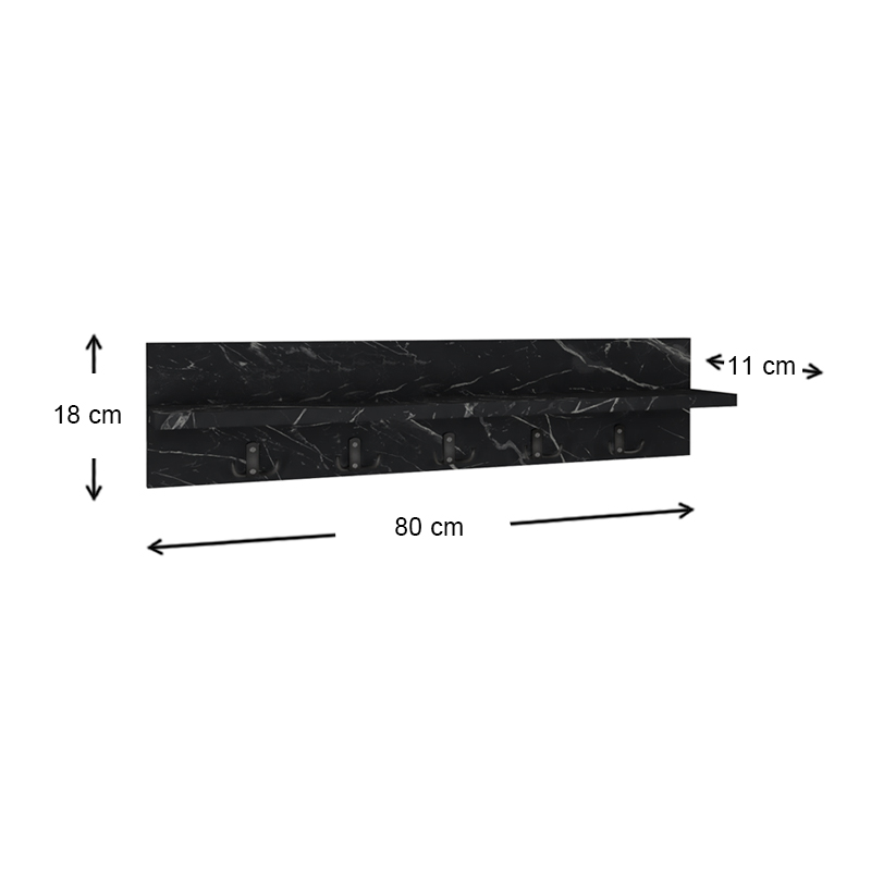 Kery Megapap melamine wall hanger in black marble effect color 80x11x18cm.