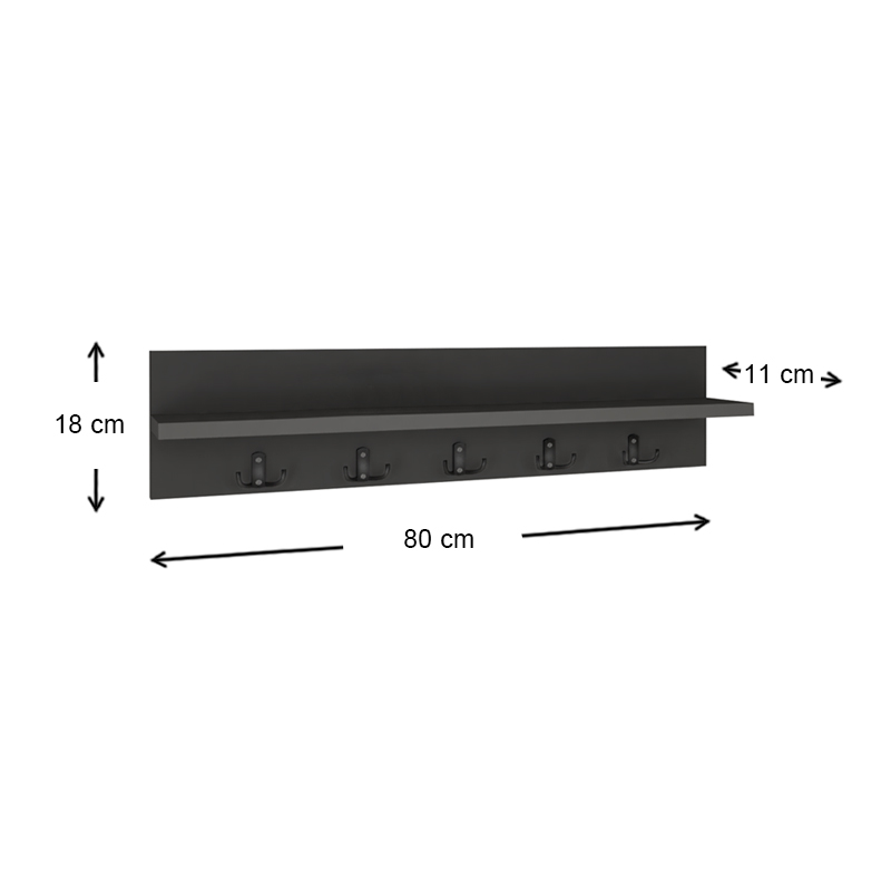 Kery Megapap melamine wall hanger in anthracite color 80x11x18cm.