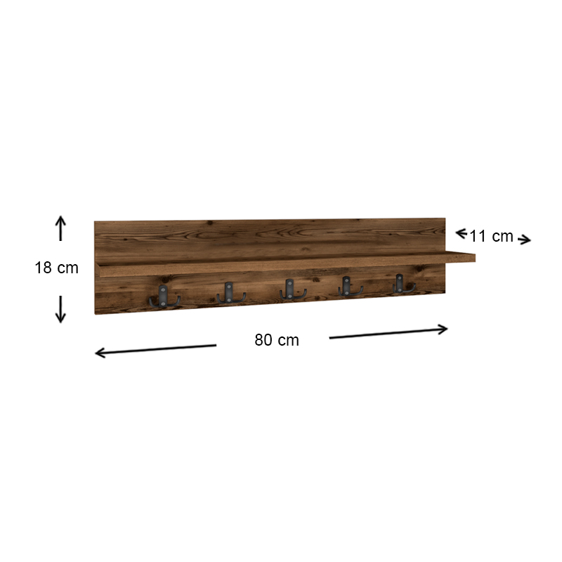 Kery Megapap melamine wall hanger in smoked walnut color 80x11x18cm.