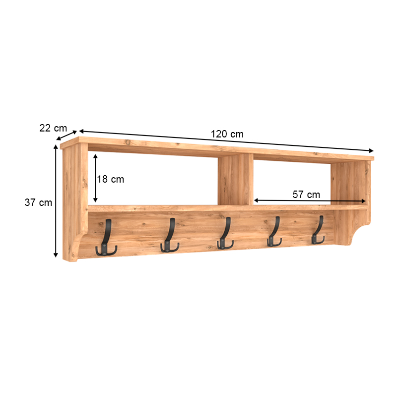 Ottila Megapap melamine wall hanger in pine oak color 120x22x37cm.