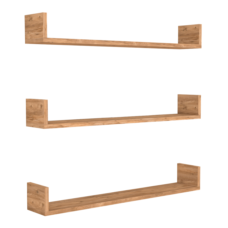 Tyrion Megapap 3 pieces melamine wall shelves in pine oak color 90x15x12cm.