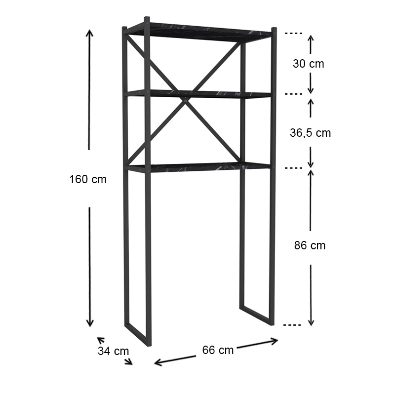 Mindy Megapap metal - melamine washing machine furniture in black marble effect color 66x34x160cm.