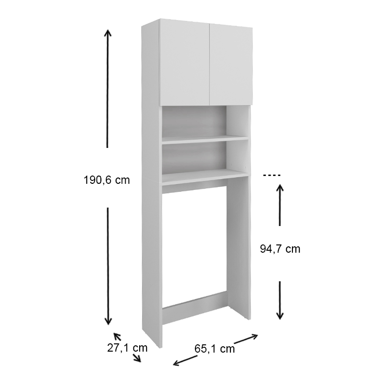 Ramsey Megapap melamine washing machine furniture in white color 65x27x190,6cm.