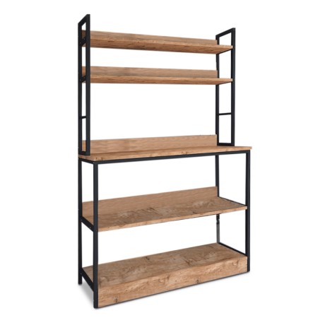 Foyer Megapap metallic floor shelf unit in black - pine oak color 101x36x160,7cm.