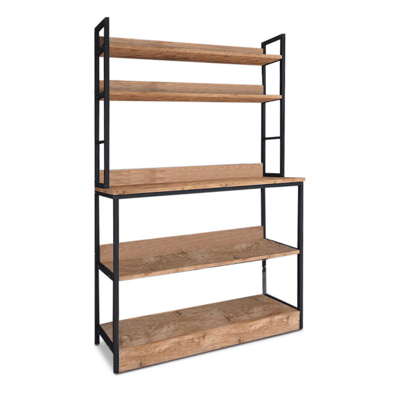 Foyer Megapap metallic floor shelf unit in black - pine oak color 101x36x160,7cm.