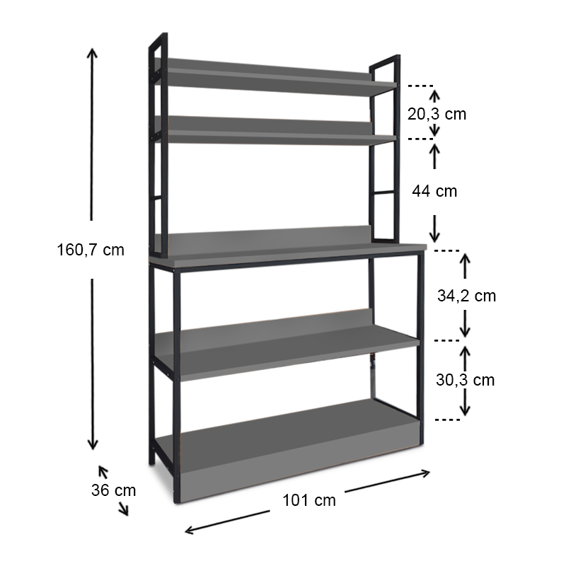 Foyer Megapap metallic floor shelf unit in black - anthracite color 101x36x160,7cm.