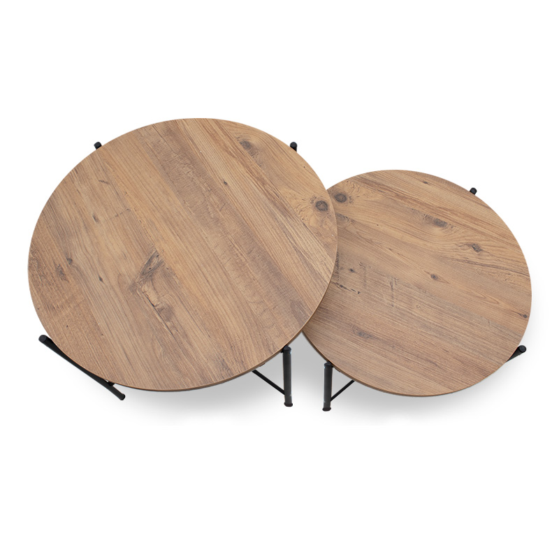 Zayden Megapap metallic - melamine set side tables 2 pieces in pine oak color 65x65x52cm.