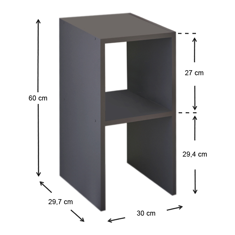 Tagore Megapap melamine nightstand - side table in anthracite color 30x30x60cm.