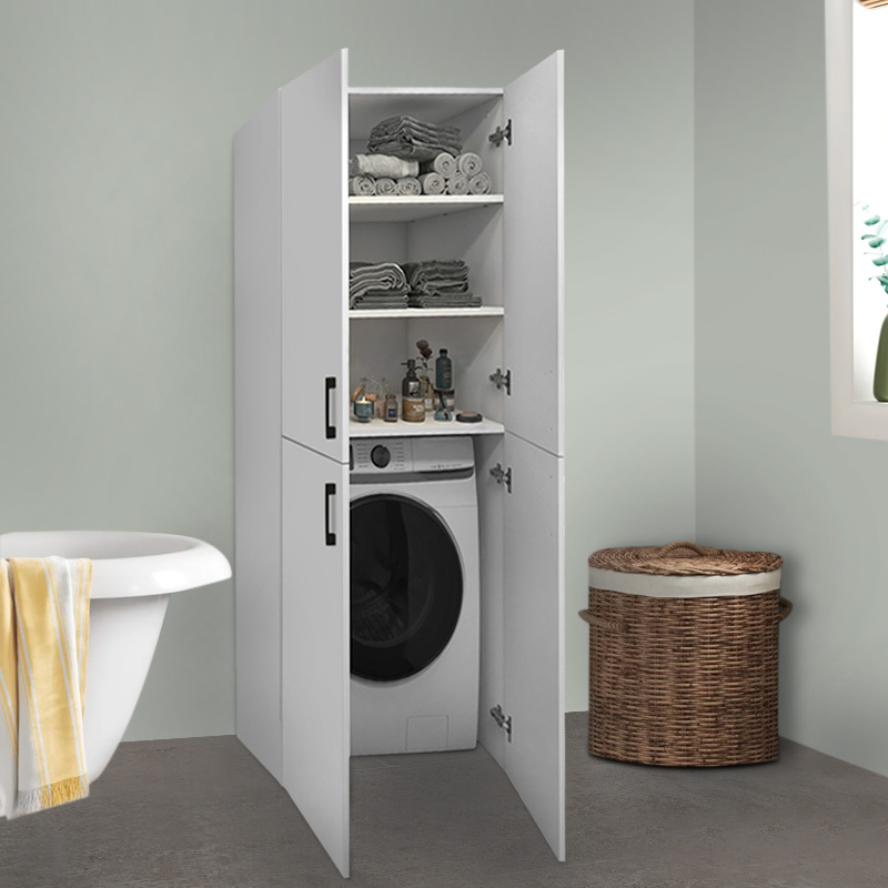 Millay Megapap melamine bathroom - laundry machine cabinet in white color 70x70x180cm.