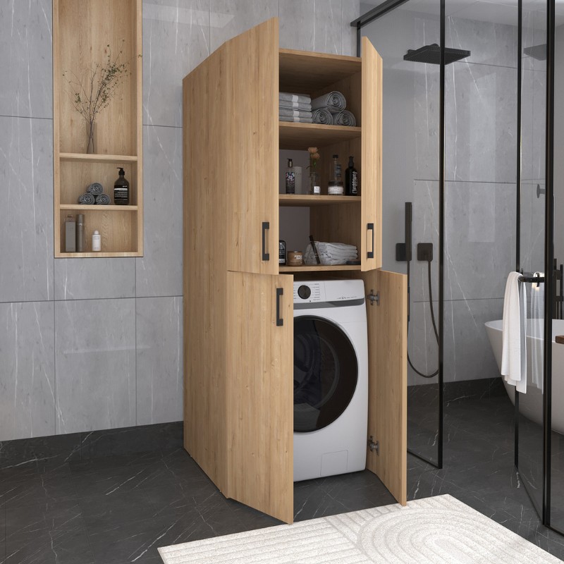 Millay Megapap melamine bathroom - laundry machine cabinet in sapphire oak color 70x70x180cm.