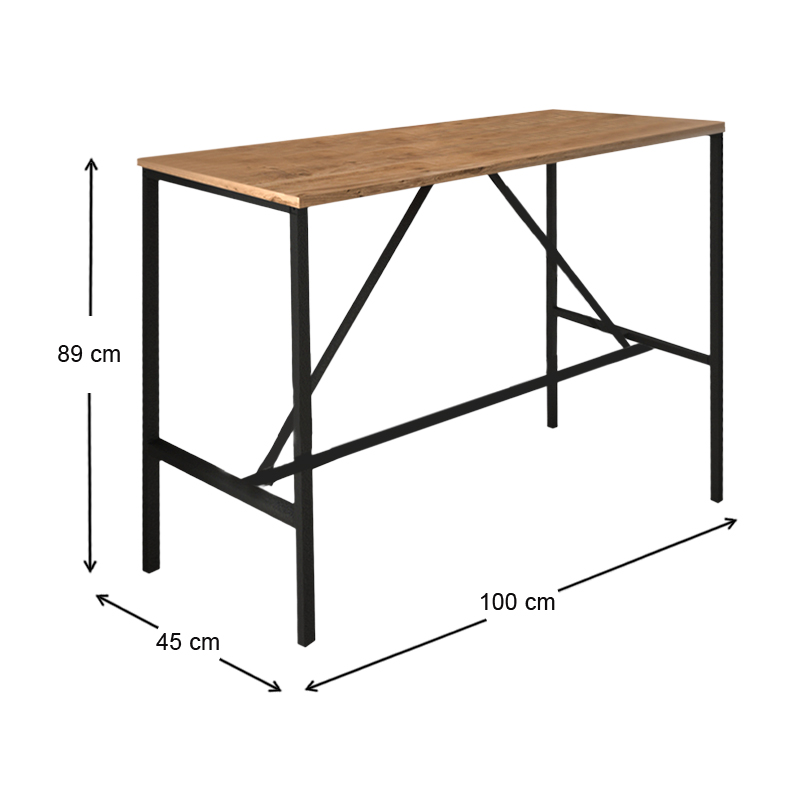 Crego Megapap metal - melamine stand bar table in pine oak color 100x45x89cm.