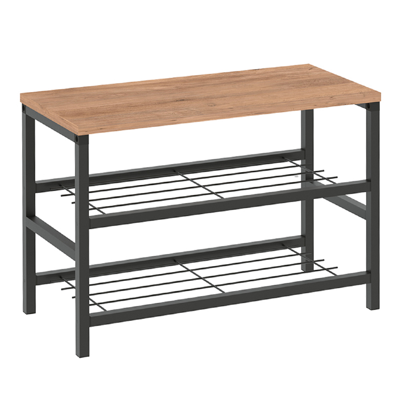 Dalia Megapap metallic - melamine shoe rack of 6 pairs in black - pine oak color 65x30x45cm.