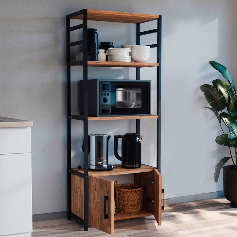 Agero Megapap metallic kitchen stand in black - pine oak color 56,1x30x138,3cm.