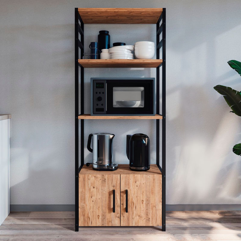 Agero Megapap metallic kitchen stand in black - pine oak color 56,1x30x138,3cm.