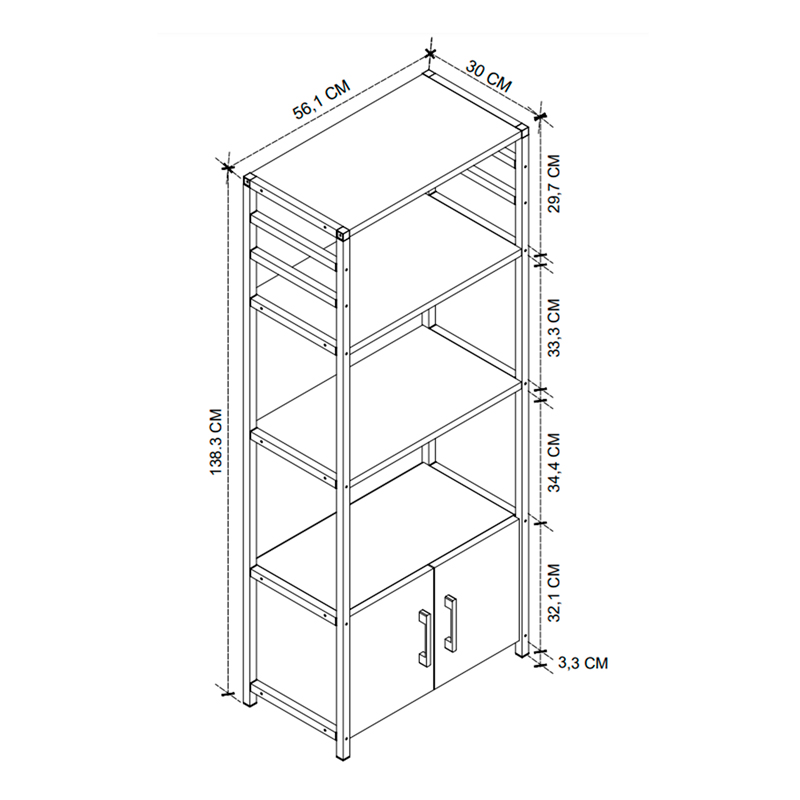 Agero Megapap metallic kitchen stand in black - pine oak color 56,1x30x138,3cm.