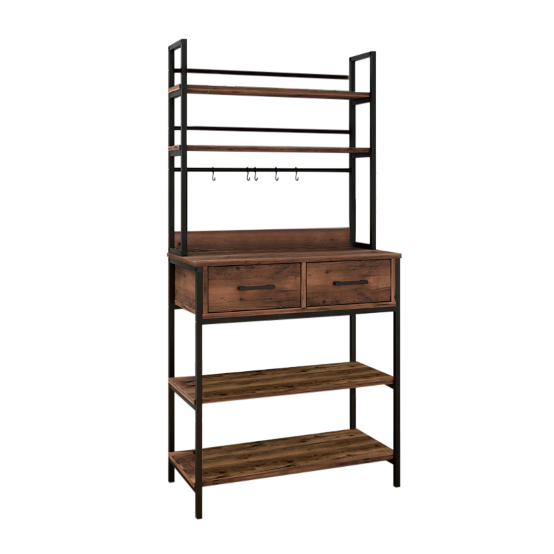 Printo Megapap metallic kitchen cabinet in black - smoked walnut color 81,6x37,5x169,1cm.