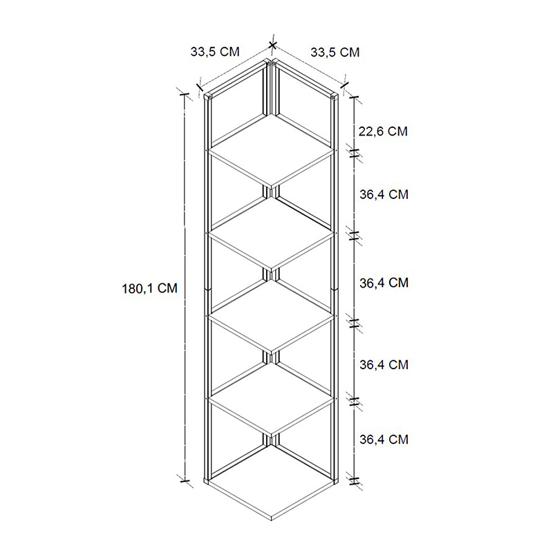 Lidia Megapap metallic - melamine corner bookcase in black - smoked walnut color 33.5x33.5x180cm.