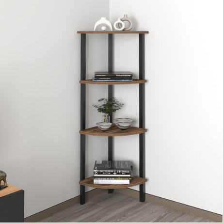 Lela Megapap melamine - metal corner bookcase in smoked walnut color 34x34x125cm.