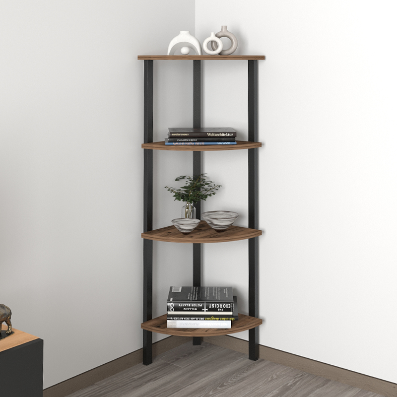 Lela Megapap melamine - metal corner bookcase in smoked walnut color 34x34x125cm.