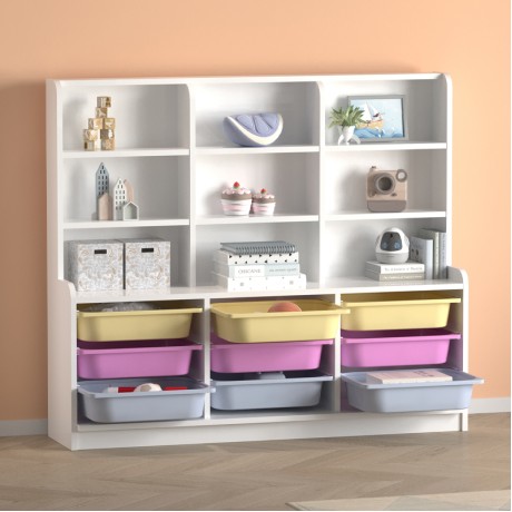 Obia Megapap melamine bookcase with 9 drawers in white color 132.6x30x115cm.