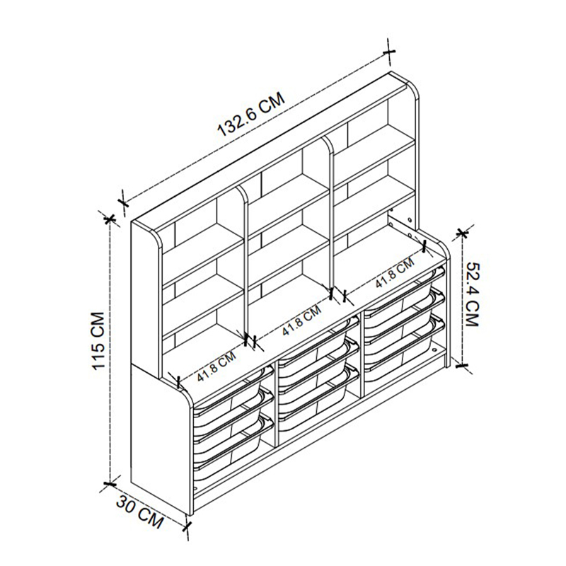Obia Megapap melamine bookcase with 9 drawers in white color 132.6x30x115cm.