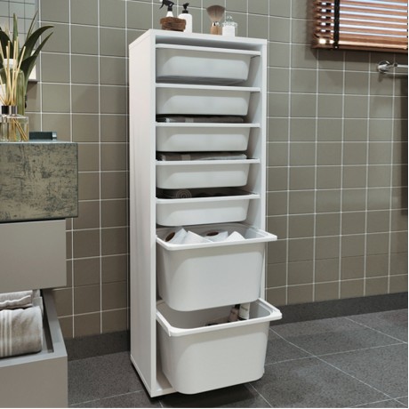 Kayra Megapap melamine multipurpose furniture with 7 baskets in white color 45.4x30x125cm.