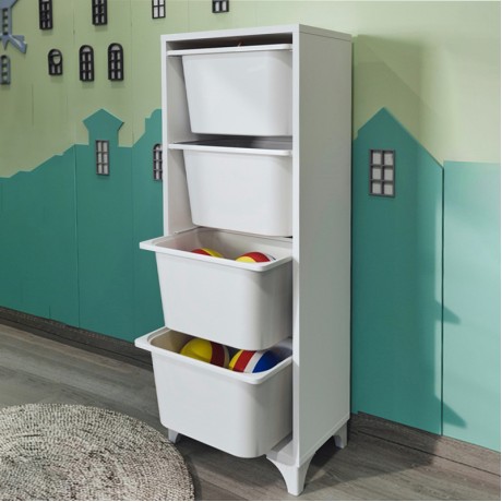 Kayra I Megapap melamine multipurpose furniture with 4 baskets in white color 45.2x29.7x116.3cm.