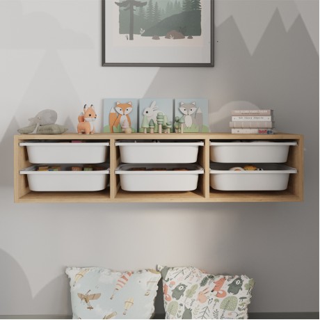 Pavia Megapap wall-mounted chest of drawers with 6 drawers in sapphire oak color 132x31x30.7cm.
