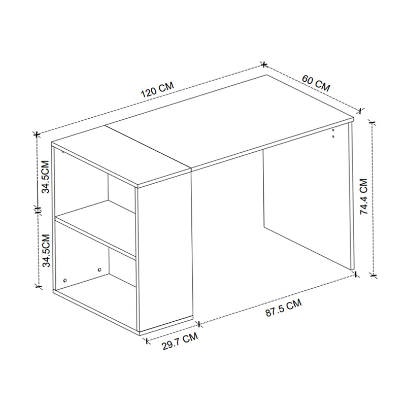 Smyrna Megapap melamine study desk in white color 120x60x74.4cm.