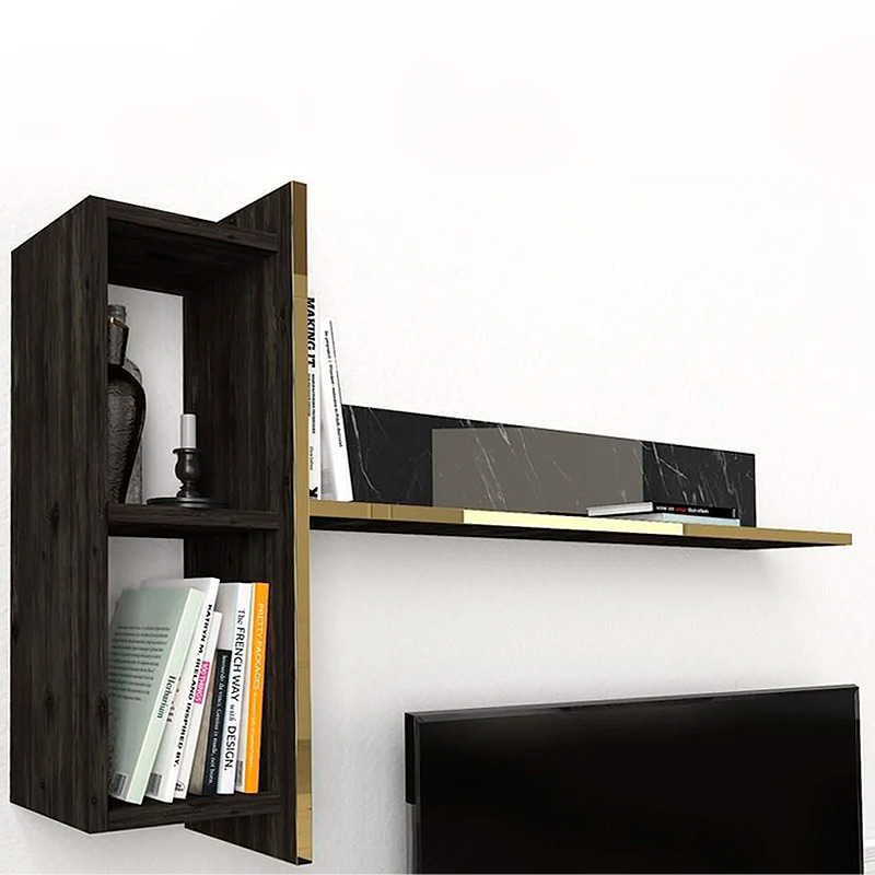 Veyron Megapap melamine TV unit in black marble effect color 180x33x45cm.