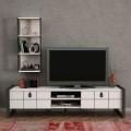 Ursula Megapap melamine TV unit in white - black color 184,5x34x45cm.