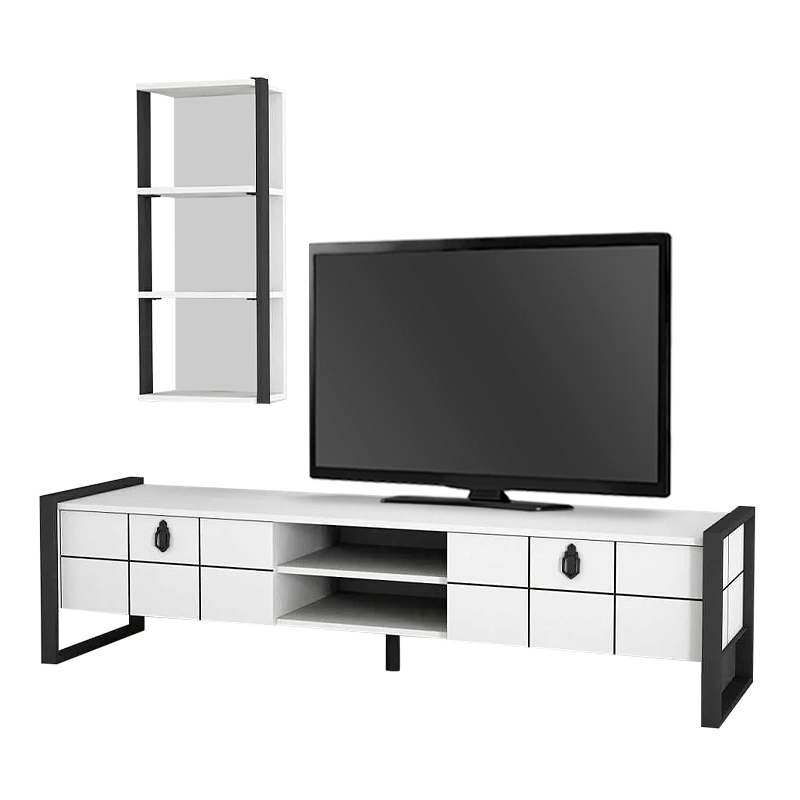 Ursula Megapap melamine TV unit in white - black color 184,5x34x45cm.