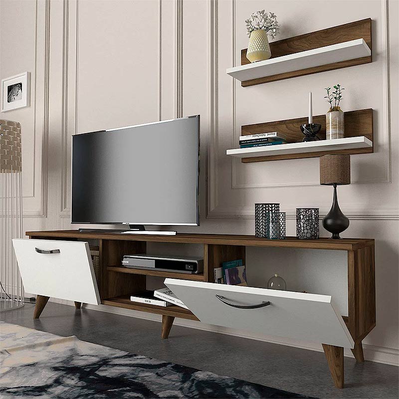 Colin Megapap melamine tv stand in white - walnut color 150x30x40,6cm.