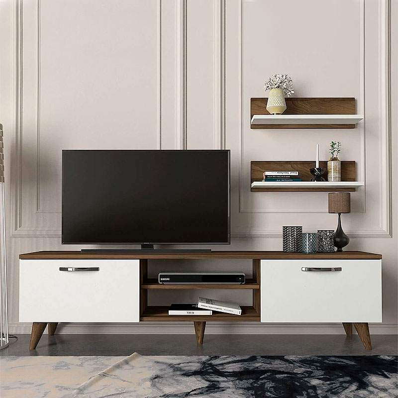 Colin Megapap melamine tv stand in white - walnut color 150x30x40,6cm.